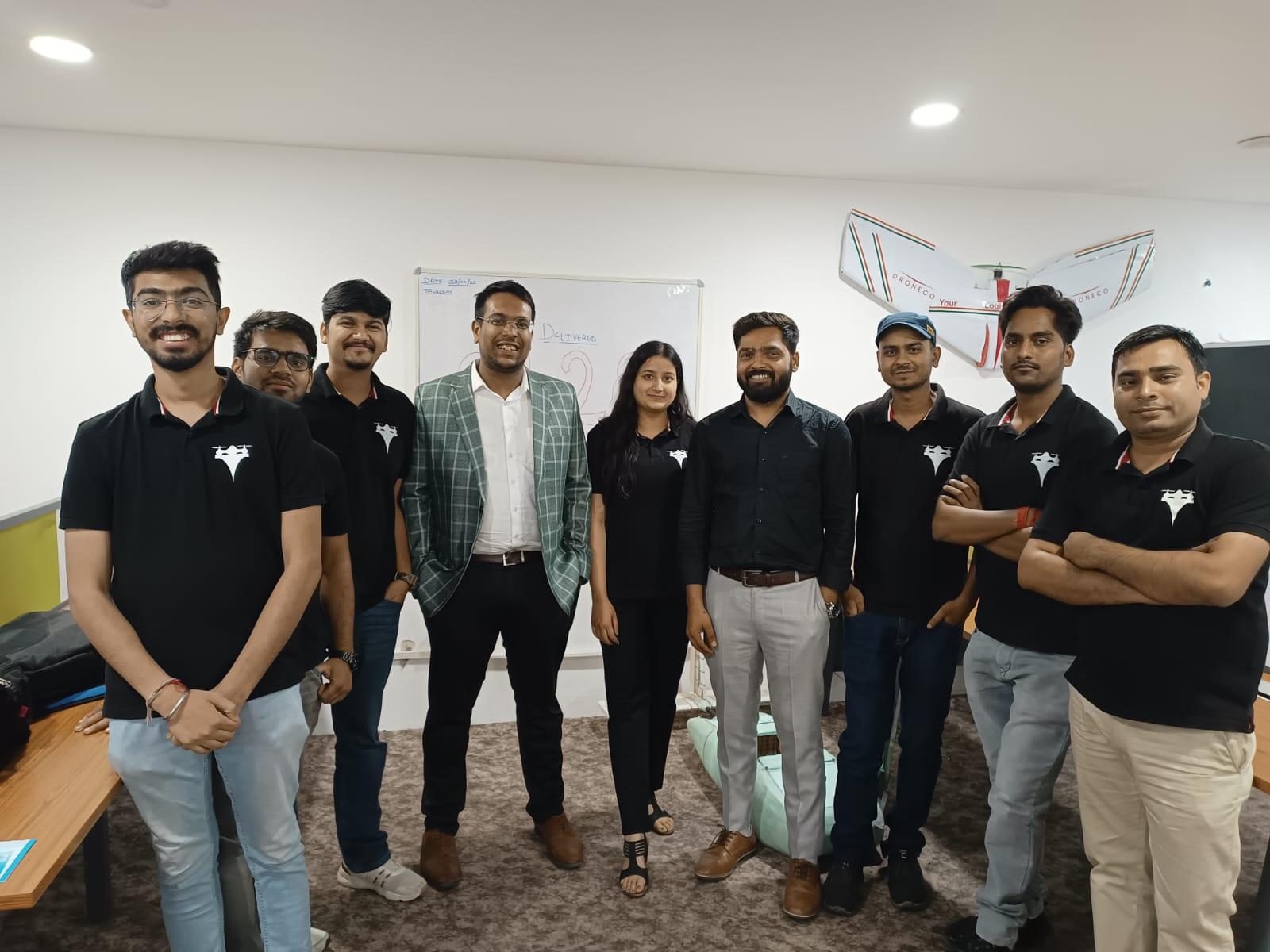 Group photograph of Droneco clients, Drone tech company, developing cutting-edge technologies to power the future of logistics, delivery, and more.